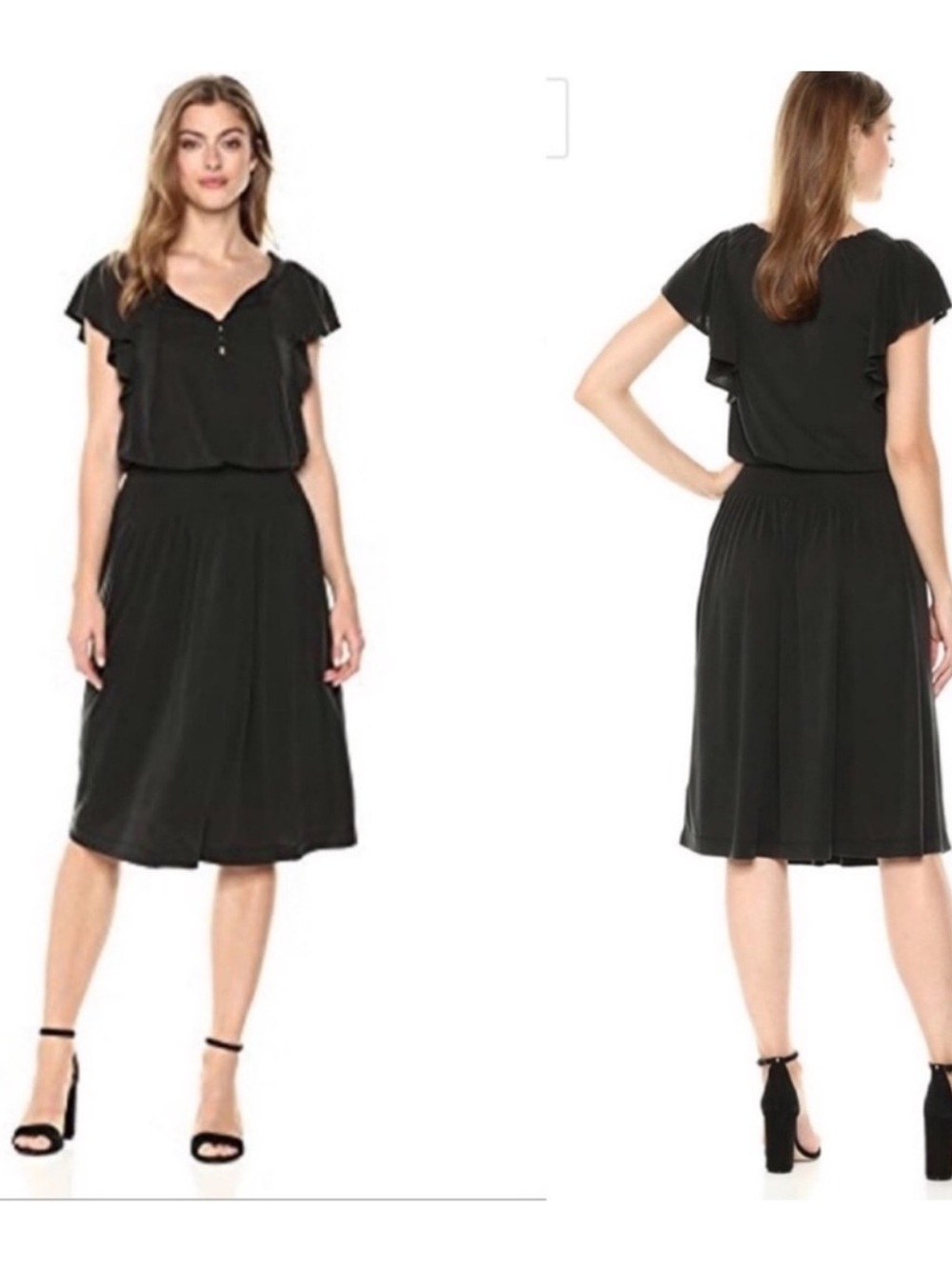 Ella Moss Black Midi Dress with Smocking size S